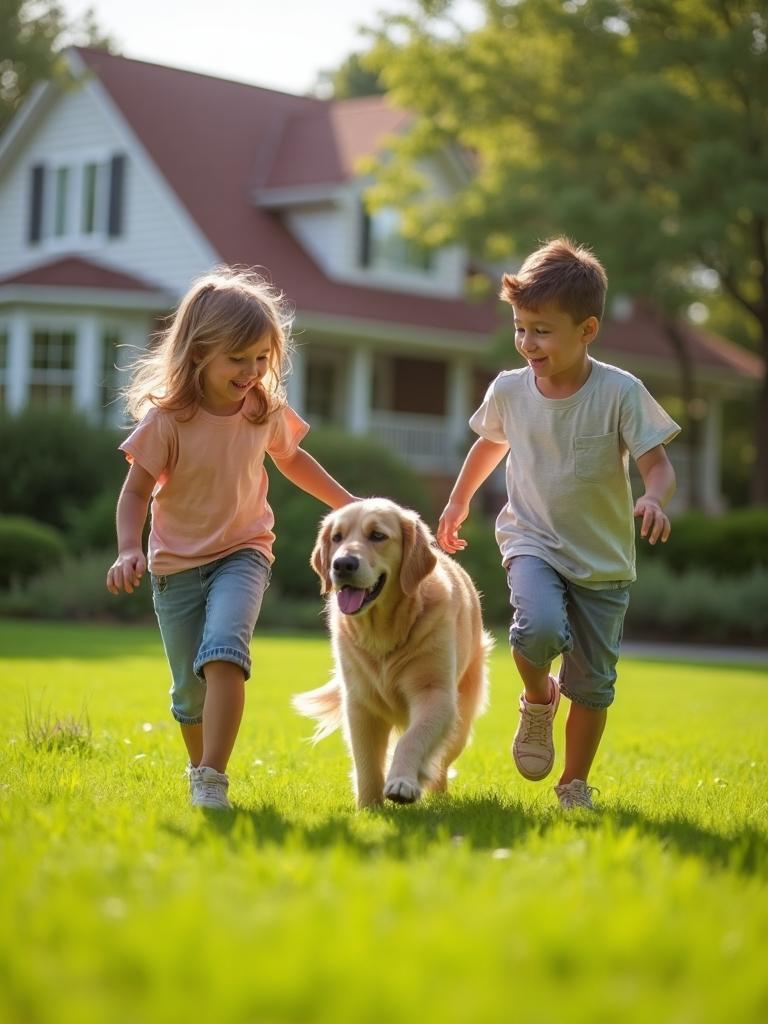 Family with kids and dog enjoying a pest-free yard
